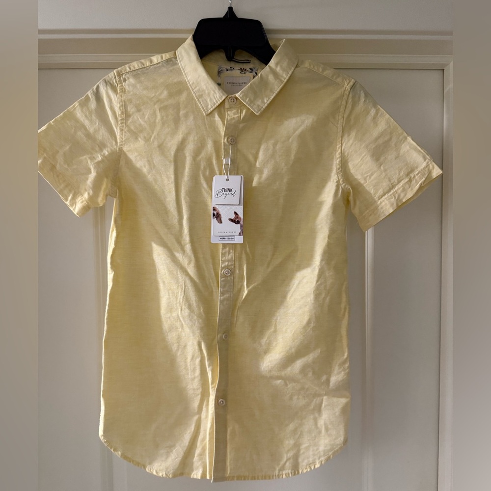 NWT Denim and Flower Rick Singh Yellow Short Sleeve Shirt Size 13/14